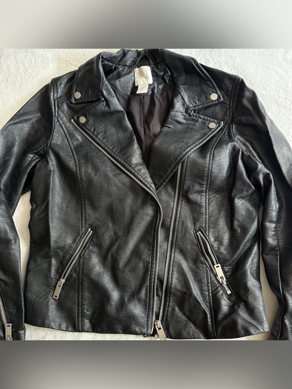 H&M Black Faux Leather Moto Zip Jacket